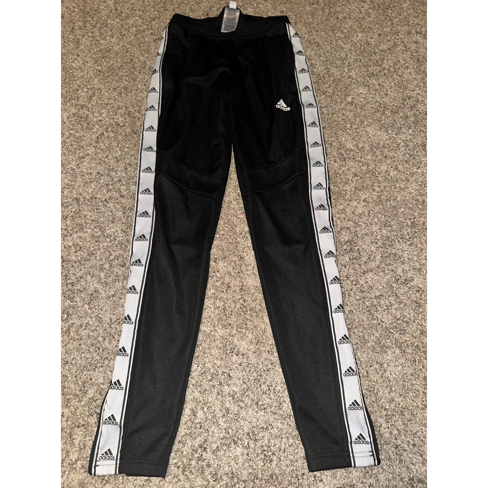 Adidas Womens Black White Logo Tape Ankle Zip Tapered Track Pants XS